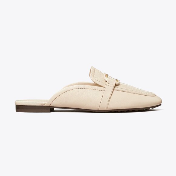 Tory Burch $348 Georgia Backless Loafer New Cream Snake Embossed Logo Buckle - Picture 6 of 11